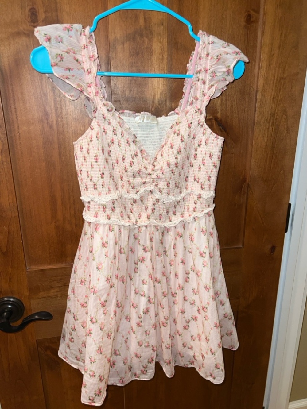 LoveShackFancy Sunshine Smocked Cotton Flutter-Sleeve Mini Dress